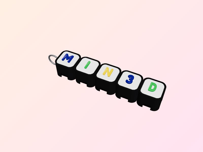 Gantungan kunci clicker nama MIN3D dari keycap keyboard
